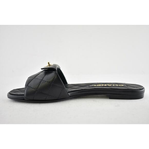 Chanel REV Black Turnlock Quilted Gold CC Logo Mules Slide Sandal Flop Flat 36 - Picture 9 of 12